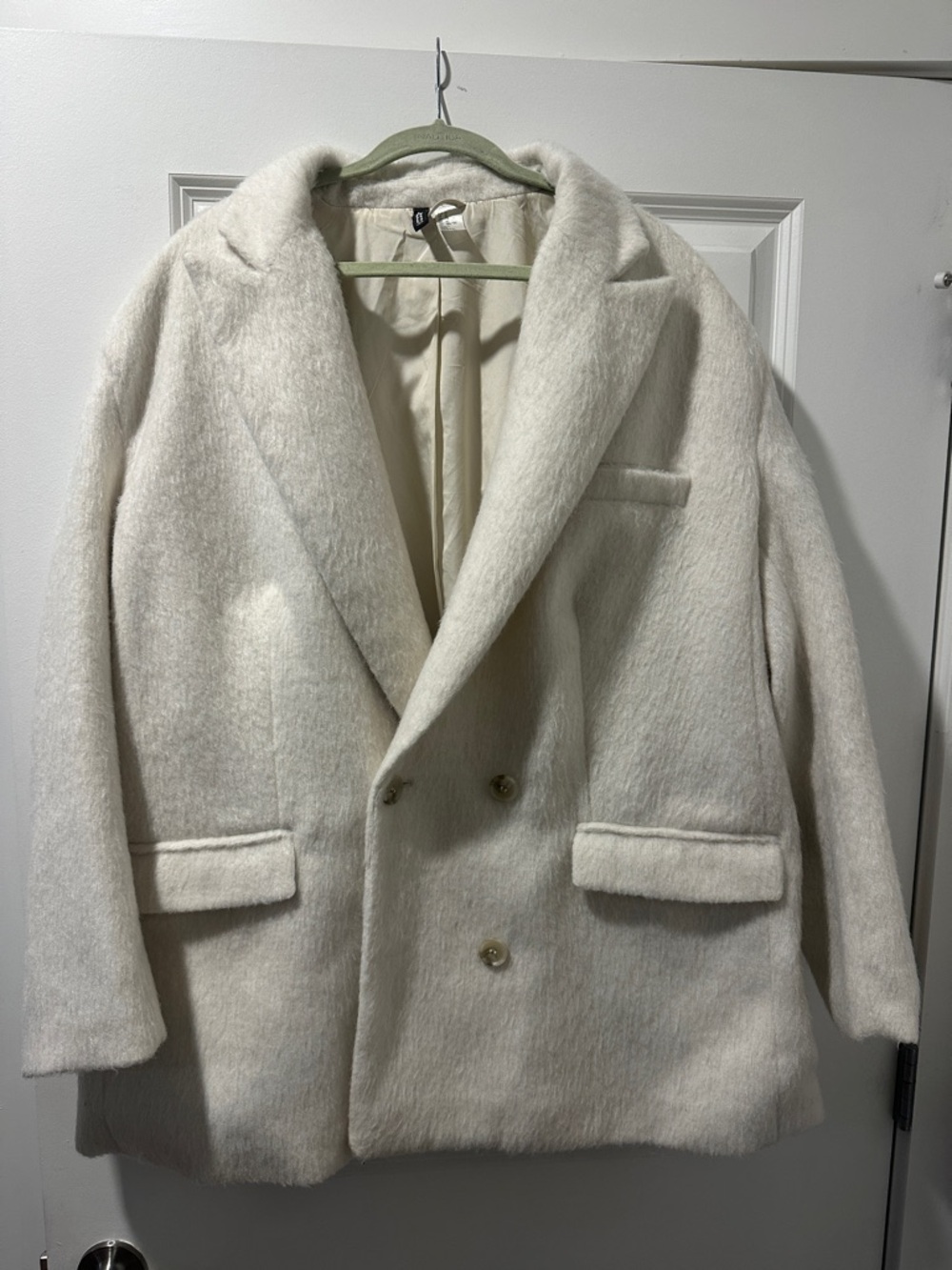 Womens White Double-Breasted Coat